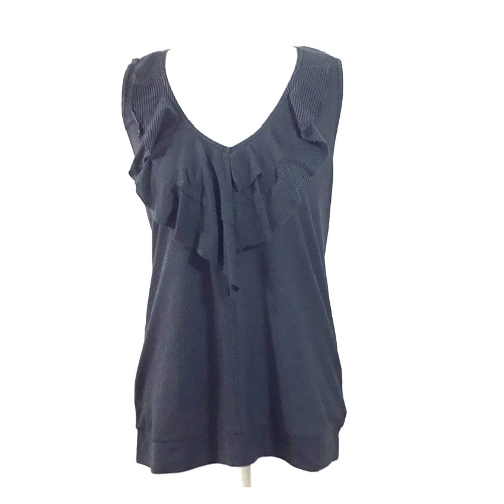 DKNY Striped Sleeveless Ruffle Top Size Medium